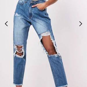 miss guided high rise ripped mom jeans